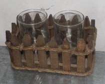 Exit Outer sheet Lonely Retro made of old wood Bar fence rims Two solid wood candle holders square round two