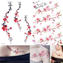 Peach blossom cherry blossom clavicle tattoo sticker Waterproof realistic long-lasting beautiful bouquet plum blossom tattoo sticker shoulder