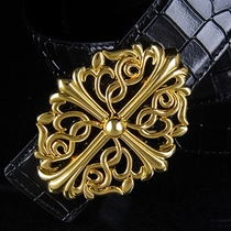 Coco leather new crocodile embossed cowhide Belt Mens box leather smooth buckle belt cross flower belt