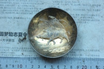 Japan imports the old antiques collection 24KGP gilded ancient play miscellaneous pieces raw Xiao pendulum pieces-wild boar 74 * 27MM