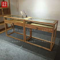 Old elm paint-free jade jewelry glass showcase Solid wood boutique jewelry wooden push-pull counter furniture custom