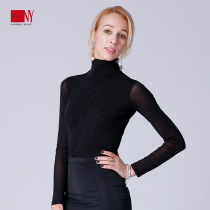 NY na art 2019 summer new training clothes womens modern Latin dance clothing casual net gauze high collar t-shirt