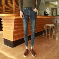 Hanjia Oss Spring and Autumn New Mens Jeans Slim Small Feet Youth Trousers Slim Casual Cat Claws Pants