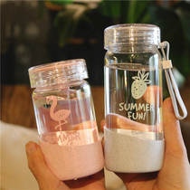 Korean Version Creative Little Fresh Heat Resistant Portable Glass Cup Mens Student Cartoon Mini Minima Cute Little Kettle