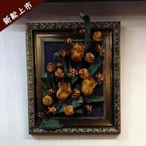 European art flower arrangement American French frame Chinese painting High-grade fake flower Silk flower wall hanging floral oil painting craft painting