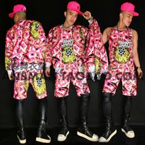 Nightclub male DJ singer DS Kan Zhilong GD same fluorescent pink icon hip-hop baseball uniform