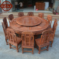 (Yunlai) Myanmar Rosewood 2 M round dining table with turntable carving antique Chinese solid wood Round Table 13 sets