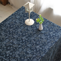 Japanese-style simple plant flowers cotton and linen navy blue national style fabric flower dining table cloth Coffee table blue tablecloth can be customized