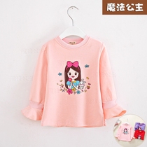 Clearance girls spring and autumn cartoon girls t-shirt flared sleeve tops spring and autumn middle child undershirt cotton
