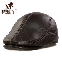 Mingyuan sheep head cowhide duck tongue hat middle-aged and elderly men winter outdoor ear protection leather beret worker hat