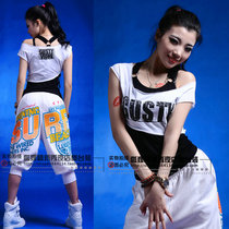 Short-sleeved hiphop hip-hop suit two-piece top sexy one-shoulder ds performance lead dance suit jazz jazz performance