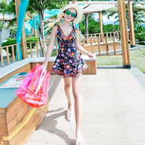 Conservative one-piece skirt flat corner thin belly womens swimsuit size chest steel support gathering hot spring resort swimsuit