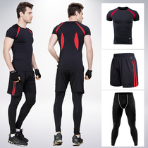 Spring and summer new products mens short-sleeved yoga suit Fitness suit Running suit Gym suit three-piece set