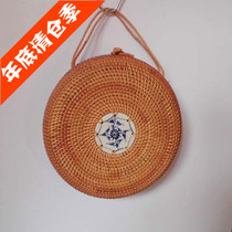 Vietnam imported handmade rattan large round box storage box Seven double cakes hand rope handle box Puer tea packaging box