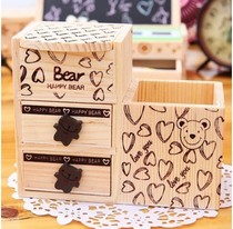 Multifunctional fashion creative pen holder wooden cute bear drawer storage box double blackboard Pen Holder