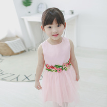 PEPL Children Baby childrens clothing summer new girl Korean color lace princess dress girl solid color dress