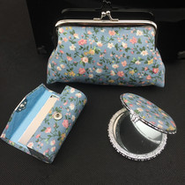  Chinese style flower cloth coin purse makeup mirror lipstick box set Study abroad holiday small gift to send female foreigners