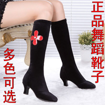 Autumn Winter Adult Latin dance boots Elastic Golden Velvet Square Dance Boots High Heel Silo Women Sailors Dance Shoes Women Boots