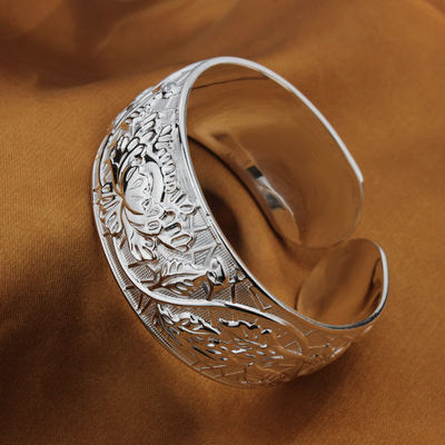 s999足银 纯银手镯 开口光面超宽版手镯宽面镯子男女款e7ufx9a6_7折