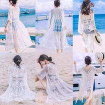 Korean long cut-out cardigan swimsuit womens outer bikini blouse tassel jacket Bali seaside vacation
