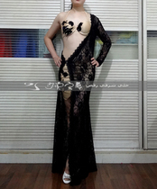 Li Jingjing teachers original black lace gown suit belly leather dance suit belly dance performance ordered to do