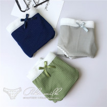 New cute bow ice silk bag hip womens underwear Plaid milk silk lace side waist womens underwear