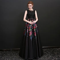 Autumn Winter New Pint Black Printed Evening Gown Hostess Dress Sashimi Clothing sashimi Strap Lace Black Dress