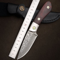 High-end imported Damascus steel knife small straight knife Outdoor self-defense collection saber hunting knife open edge folding knife