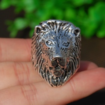 Tibetan silver domineering lion ring lion head male ring national style personality ring male ring trend silver jewelry