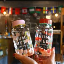 Korean small fresh large capacity heat-resistant glass Cute creative portable cup cover Water cup Student handy cup