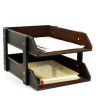 Meishang high-end European leather file storage rack creative business office supplies A4 paper storage box tray