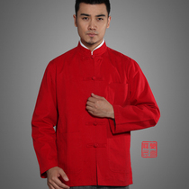 2018 new young and middle-aged men in Tang clothing spring and autumn long-sleeved Tang clothing stand-up collar Tang clothing mens long-sleeved jacket red solid color