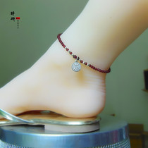 Natural Garnet anklet fortune encounter nobility Wang peach flower sterling silver elephant Fox Lotus fish