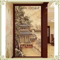 Artificial sandstone round sculpture sandstone Chinese relief landscape painting hotel living room decoration restaurant decoration background wall