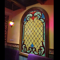 Custom-made entrance partition screen Wall wall lamp sheet Aisle American solid wood moving doors and windows Church color art glass