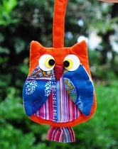 Yunnan ethnic style bag fabric small owl hand bag womens handmade cute change wallet key bag