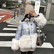 European station winter choke mouth small pepper with lamb hair collar anti-season light down cotton clothes women clearance special short section