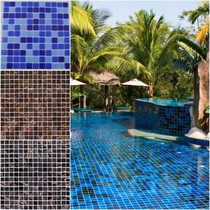 Gold line glass mosaic background wall sticker Brown swimming pool light sea blue bathroom tile Mediterranean hot sale