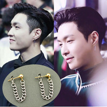 Male stud earrings Zhang Yixing with gold stud silver chain tassel earrings personality simple and versatile net red ear needle ear jewelry female