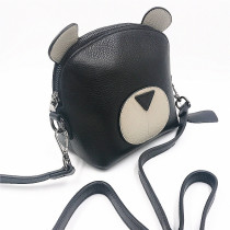 New first layer cowhide panda head shoulder bag smiley messenger bag cute cartoon mini leather bag