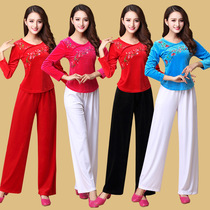 2019 square dance clothing new set golden velvet V collar long sleeve clothing middle-aged and elderly fitness clothes dancing clothing