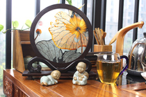 Xiang embroidery double-sided embroidery ornaments pure hand-embroidered finished Lotus lotus leaf home decoration table New Years Day gifts