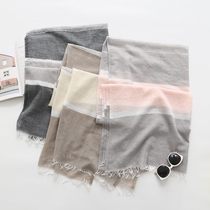 Day Series Fresher Art Striped Female Spring Autumn Linen Women 100 Hitch Summer Cloak Pink Grey Foreign Trade Cut and Mark Scarves