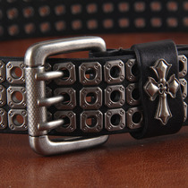 Corns rivets American rock cowhide belt leather pure leather three nails tanned leather belt belt for men and women