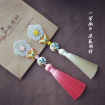 Pressed lapel cheongsam pendant Brooch Female Cloisonne Classical Chinese tea dress Zen dress accessories Tassel pendant