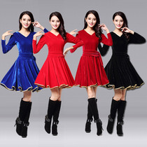 2019 dance clothing New Square dance costume gold velvet V collar Latin dance dress set