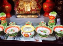 Ceramic for the Buddhas holy water cup fragrant stove vase fruit plate for disc Buddha front swing piece lotus green suit Buddha Hall