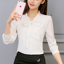 Long Sleeve Shirt Women Chiffon Slim Han Fan Top Spring and Autumn New White Shirt Fashion Bow base shirt