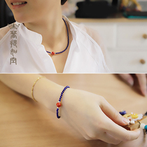 Afghanistan pure natural Imperial golden stone bead bracelet necklace 3mm women with Nanhong fake one penalty ten