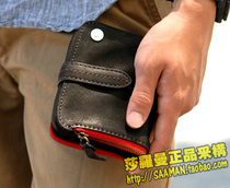 Japan imported TOUGH business buckle mens dark grid leather wallet Change bag short zipper leather wallet